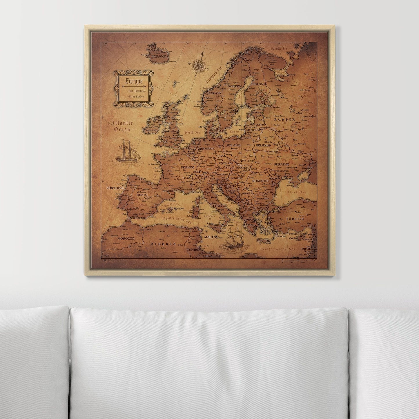 Push Pin Europe Map: Golden Aged (Pins Included)