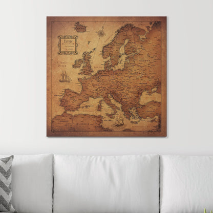 Push Pin Europe Map: Golden Aged (Pins Included)