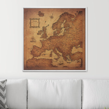Push Pin Europe Map: Golden Aged (Pins Included)