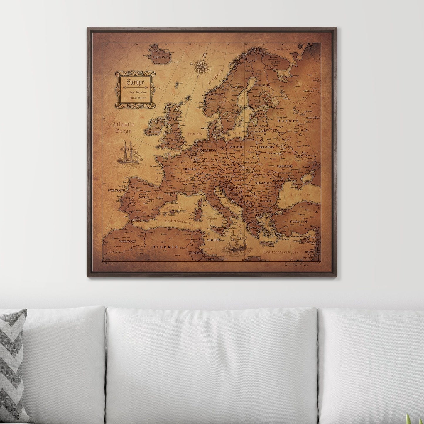 Push Pin Europe Map: Golden Aged (Pins Included)