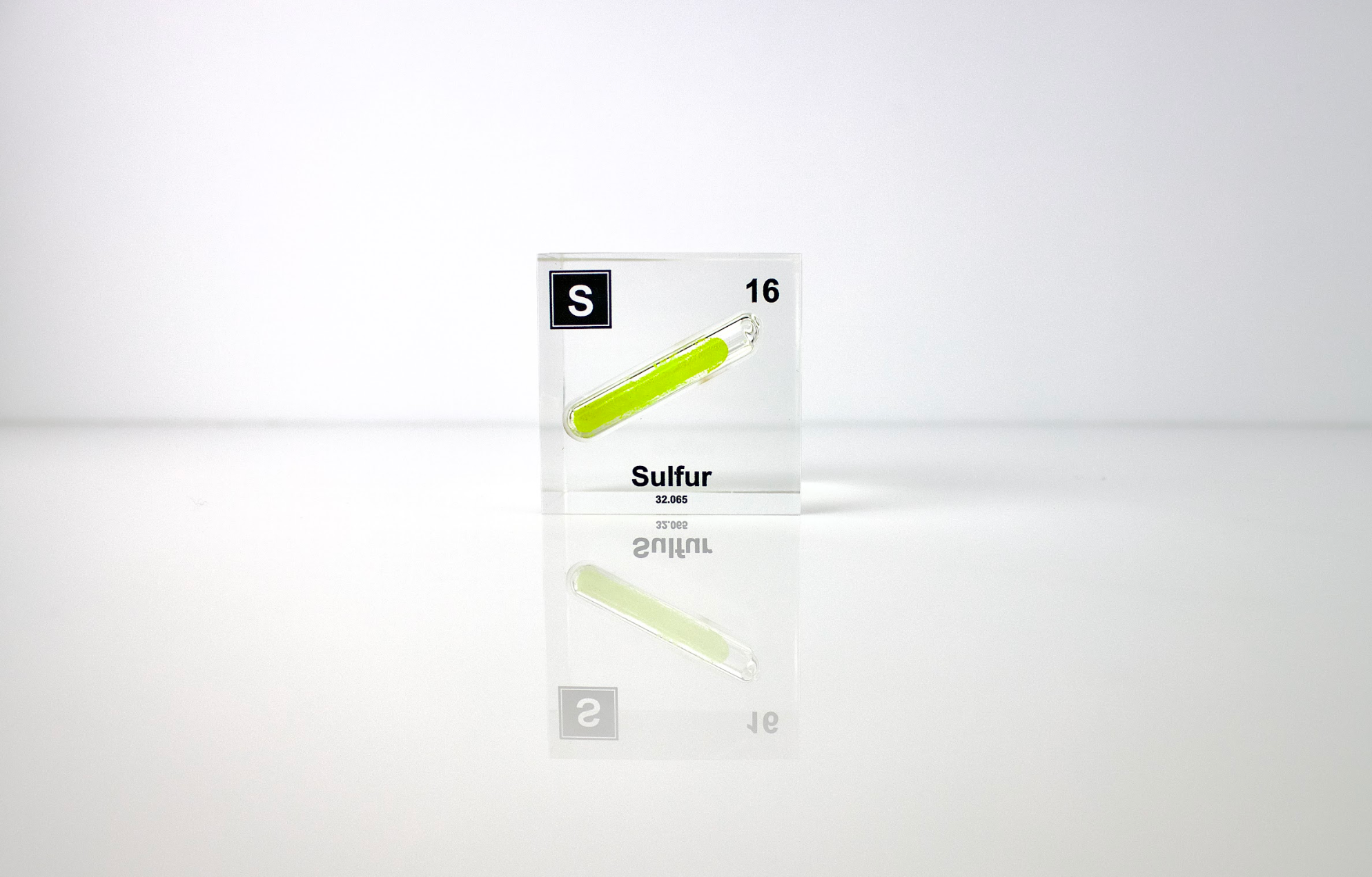 Sulfur Element Cube - 2" Acrylic Display - Atomic Number 16