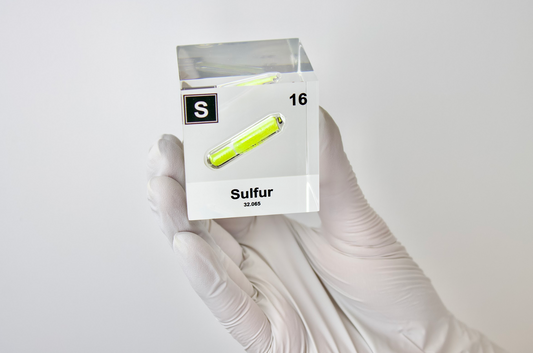 Sulfur Element Cube - 2" Acrylic Display - Atomic Number 16