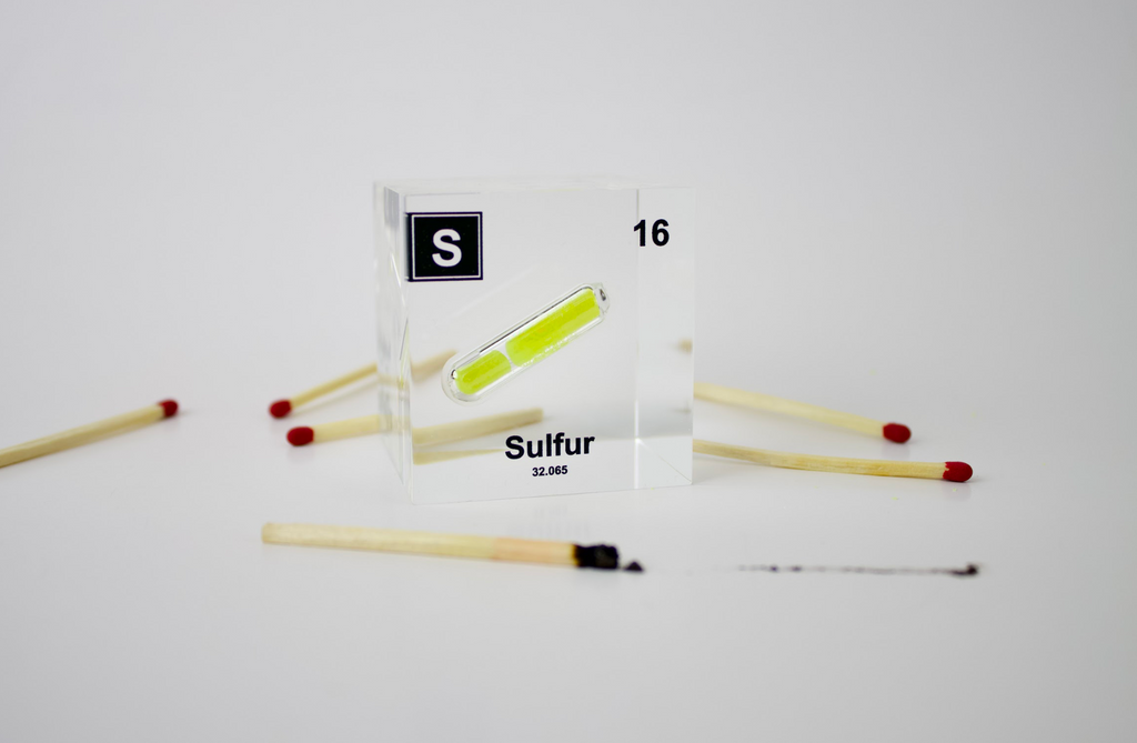 Sulfur Element Cube - 2" Acrylic Display - Atomic Number 16