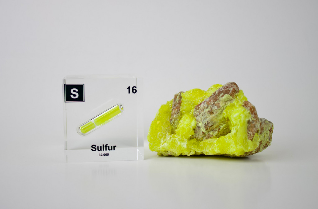 Sulfur Element Cube - 2" Acrylic Display - Atomic Number 16