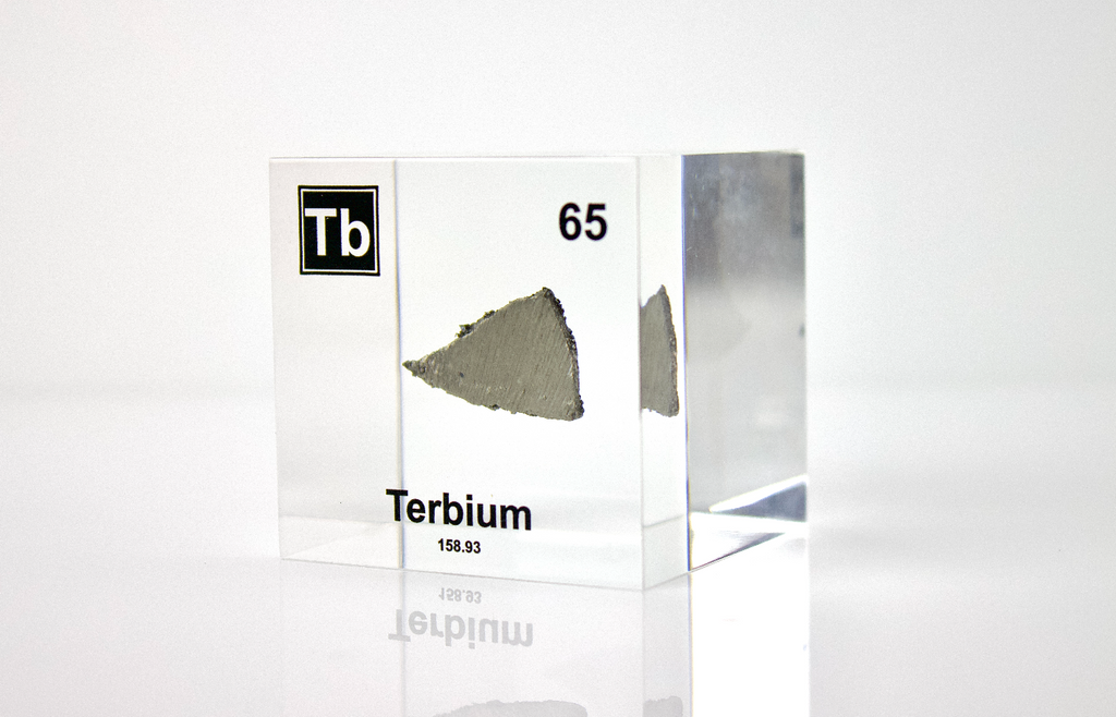 Terbium Element Cube - 2" Acrylic Display - Atomic Number 65
