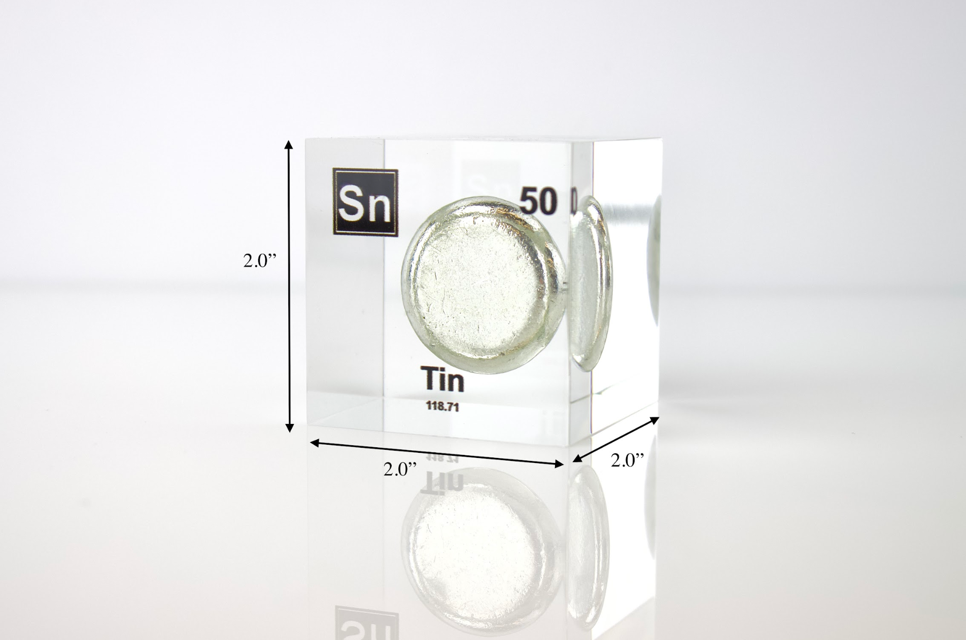 Tin Element Cube - 2" Acrylic Display - Atomic Number 50