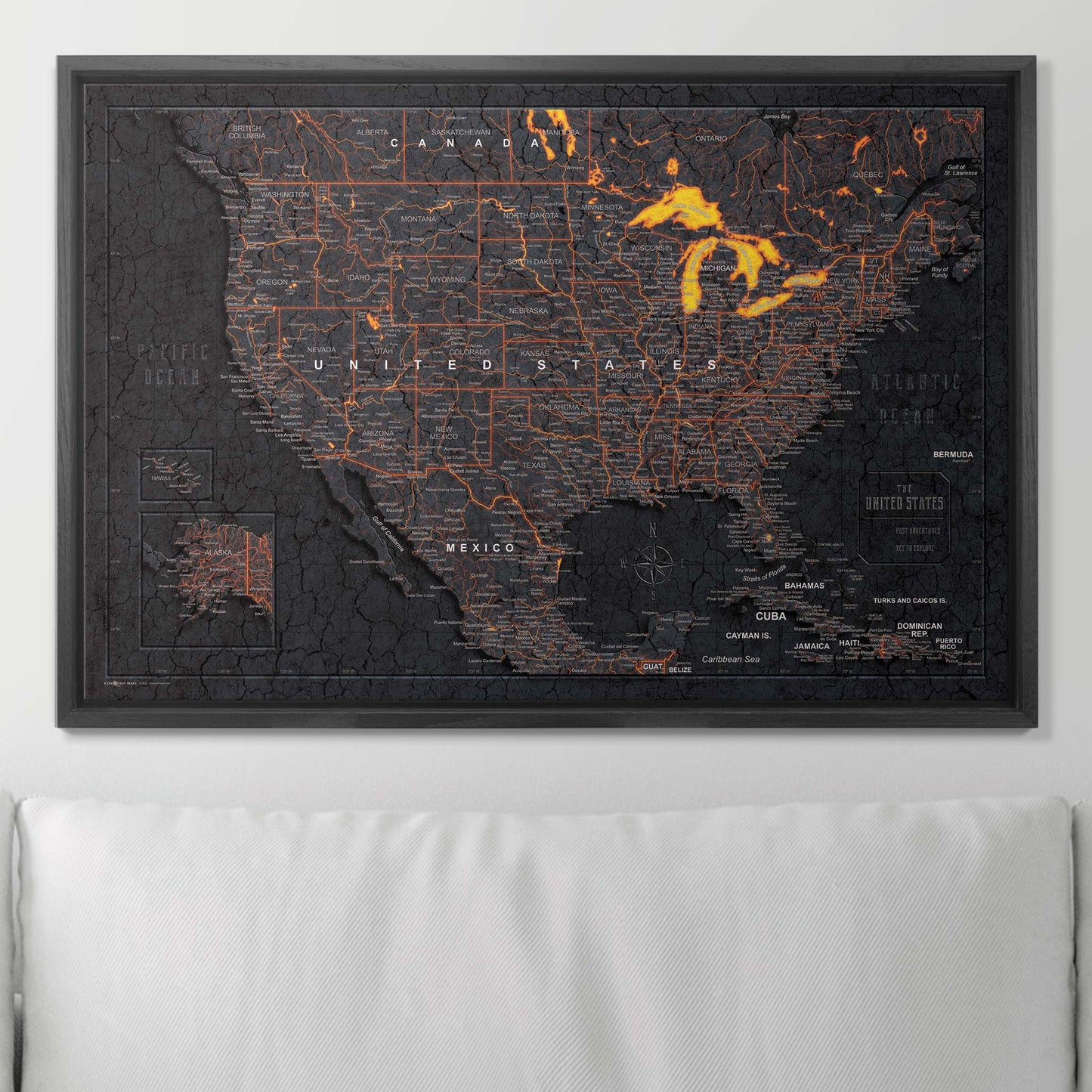 Push Pin USA Map: Obsidian Inferno (Pins Included)