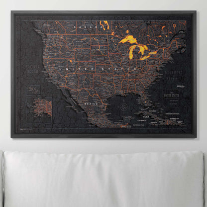 Push Pin USA Map: Obsidian Inferno (Pins Included)