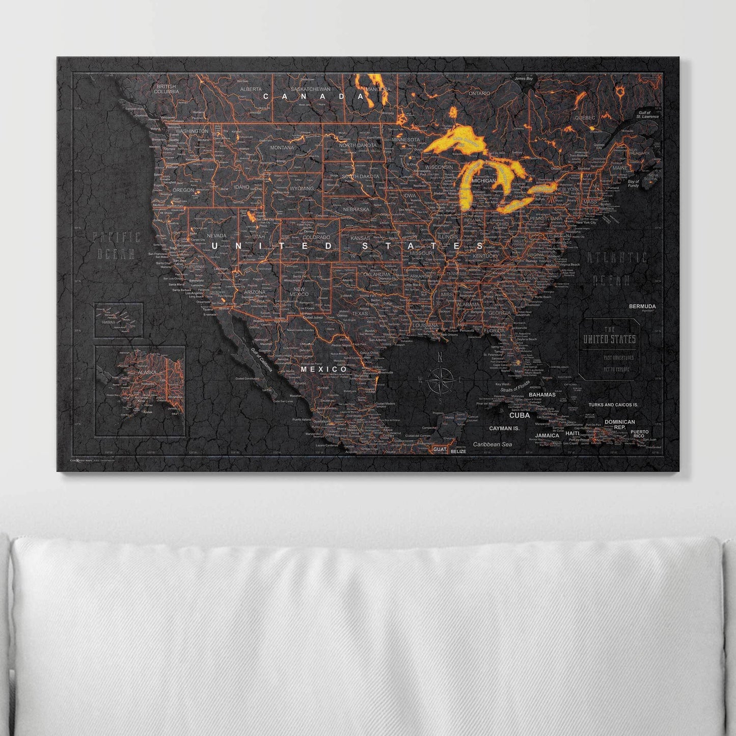 Push Pin USA Map: Obsidian Inferno (Pins Included)