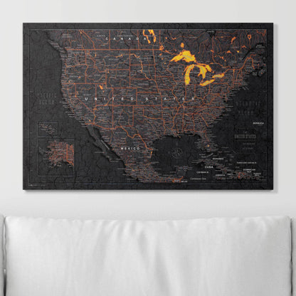 Push Pin USA Map: Obsidian Inferno (Pins Included)