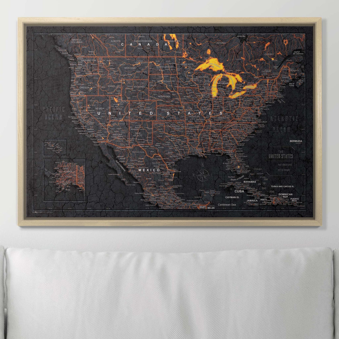 Push Pin USA Map: Obsidian Inferno (Pins Included)