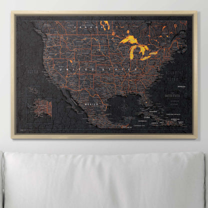 Push Pin USA Map: Obsidian Inferno (Pins Included)