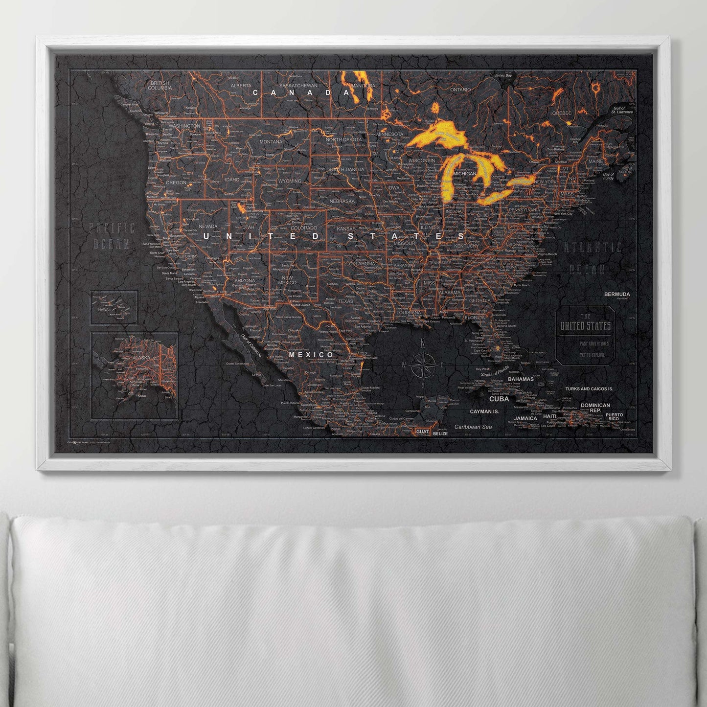 Push Pin USA Map: Obsidian Inferno (Pins Included)