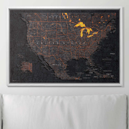 Push Pin USA Map: Obsidian Inferno (Pins Included)