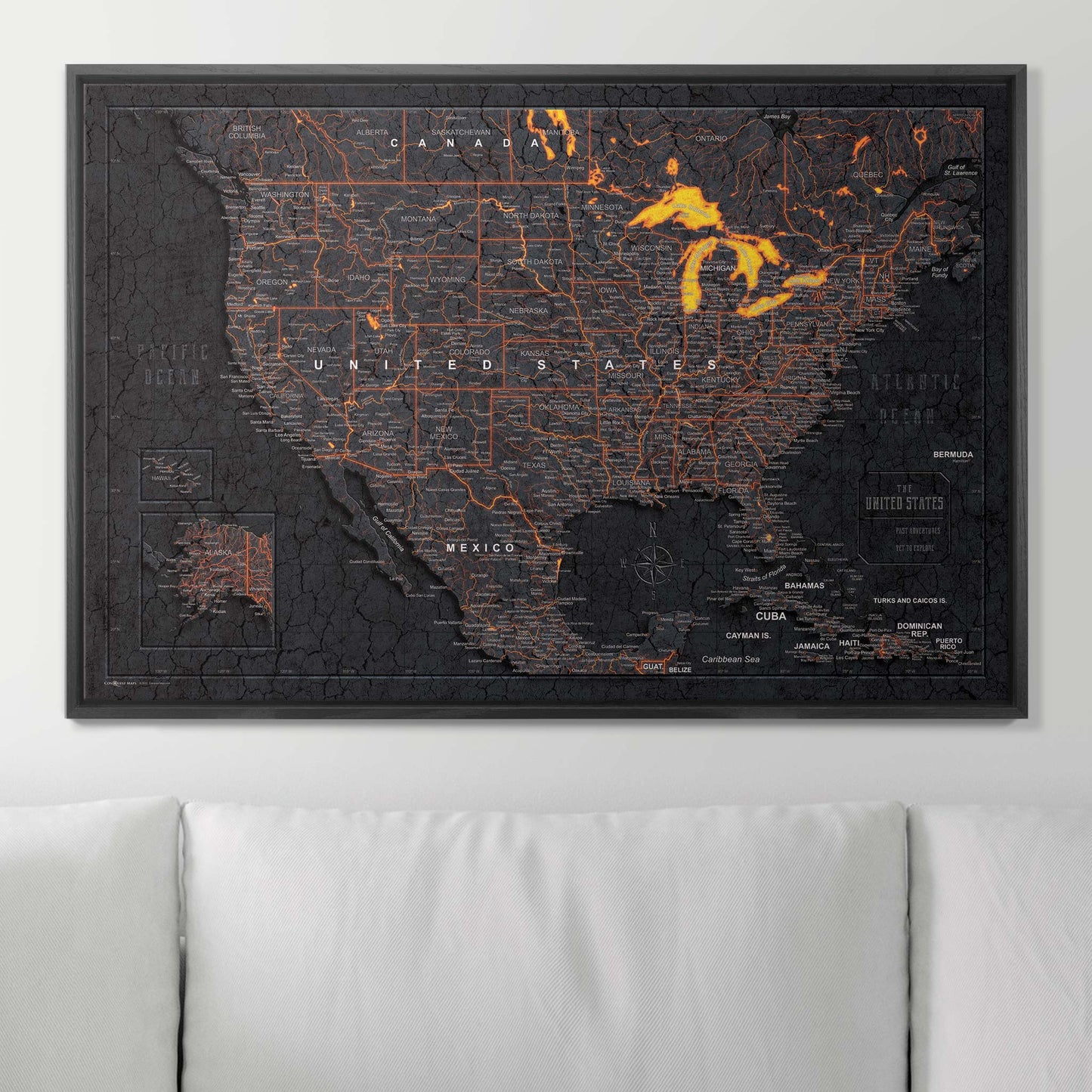Push Pin USA Map: Obsidian Inferno (Pins Included)