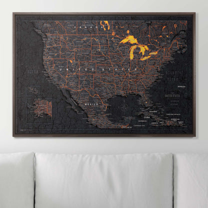 Push Pin USA Map: Obsidian Inferno (Pins Included)
