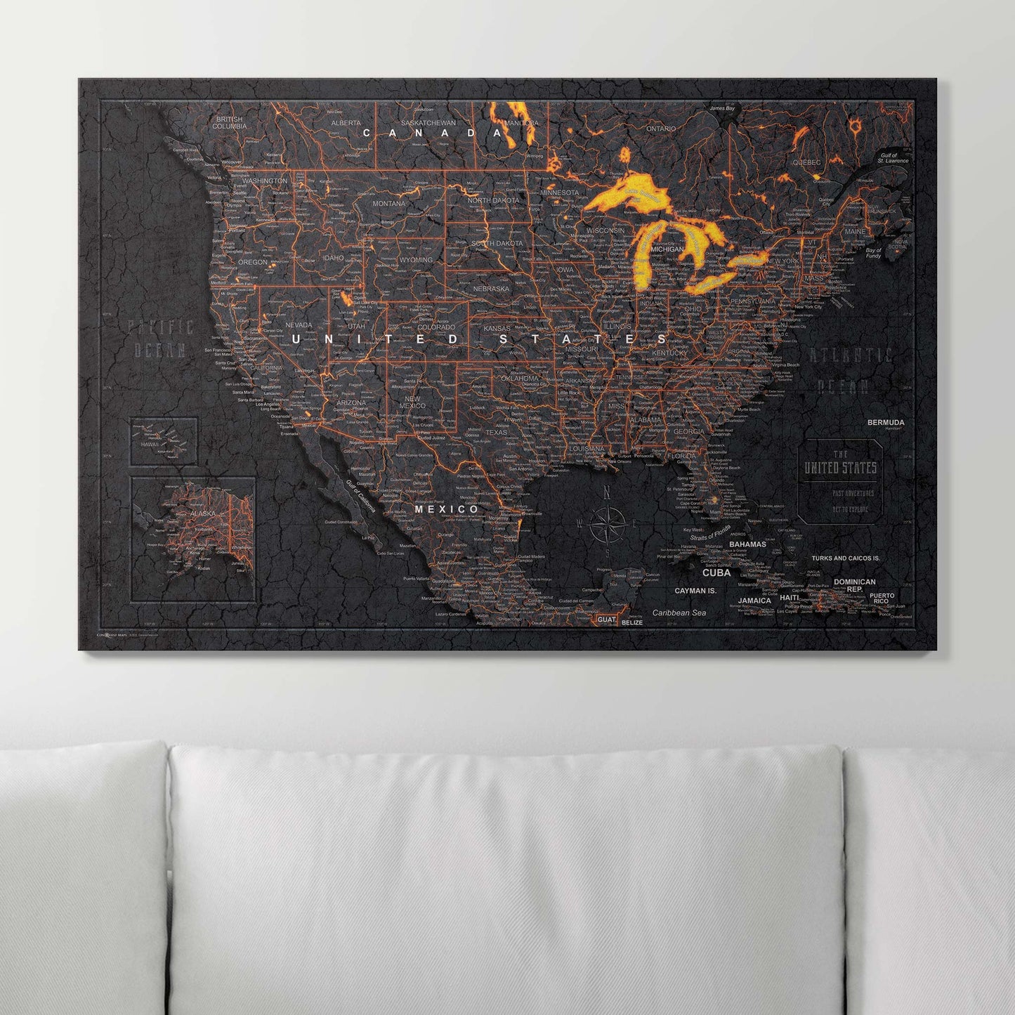 Push Pin USA Map: Obsidian Inferno (Pins Included)