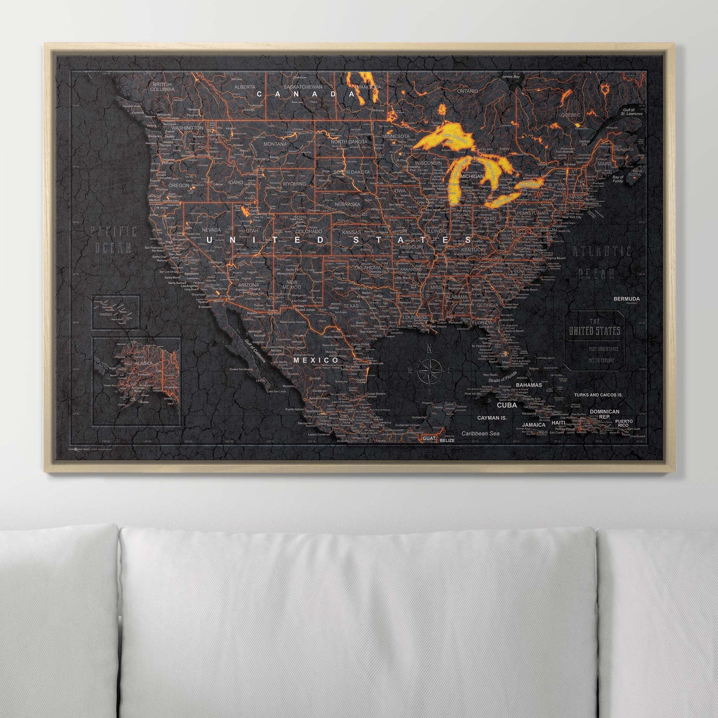 Push Pin USA Map: Obsidian Inferno (Pins Included)