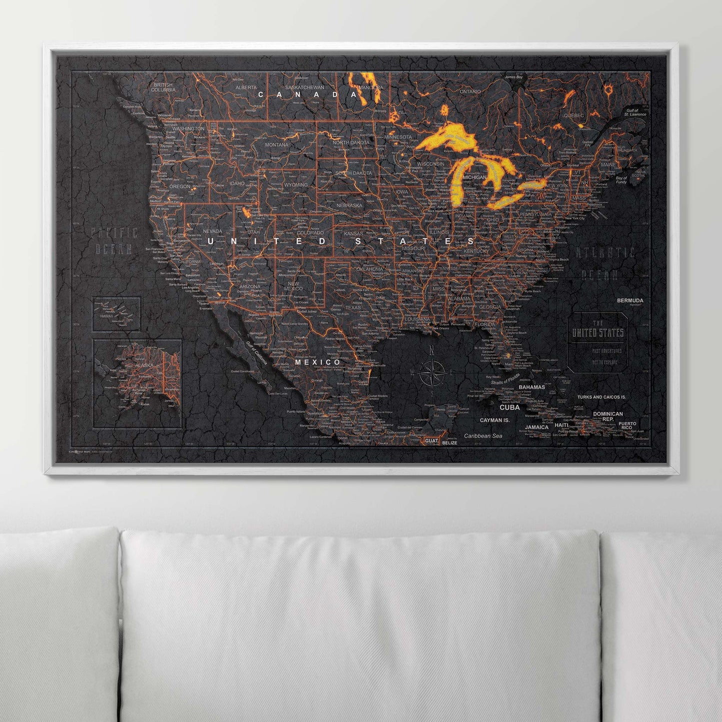 Push Pin USA Map: Obsidian Inferno (Pins Included)