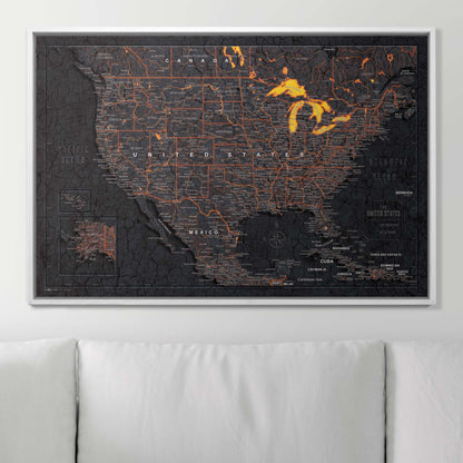 Push Pin USA Map: Obsidian Inferno (Pins Included)