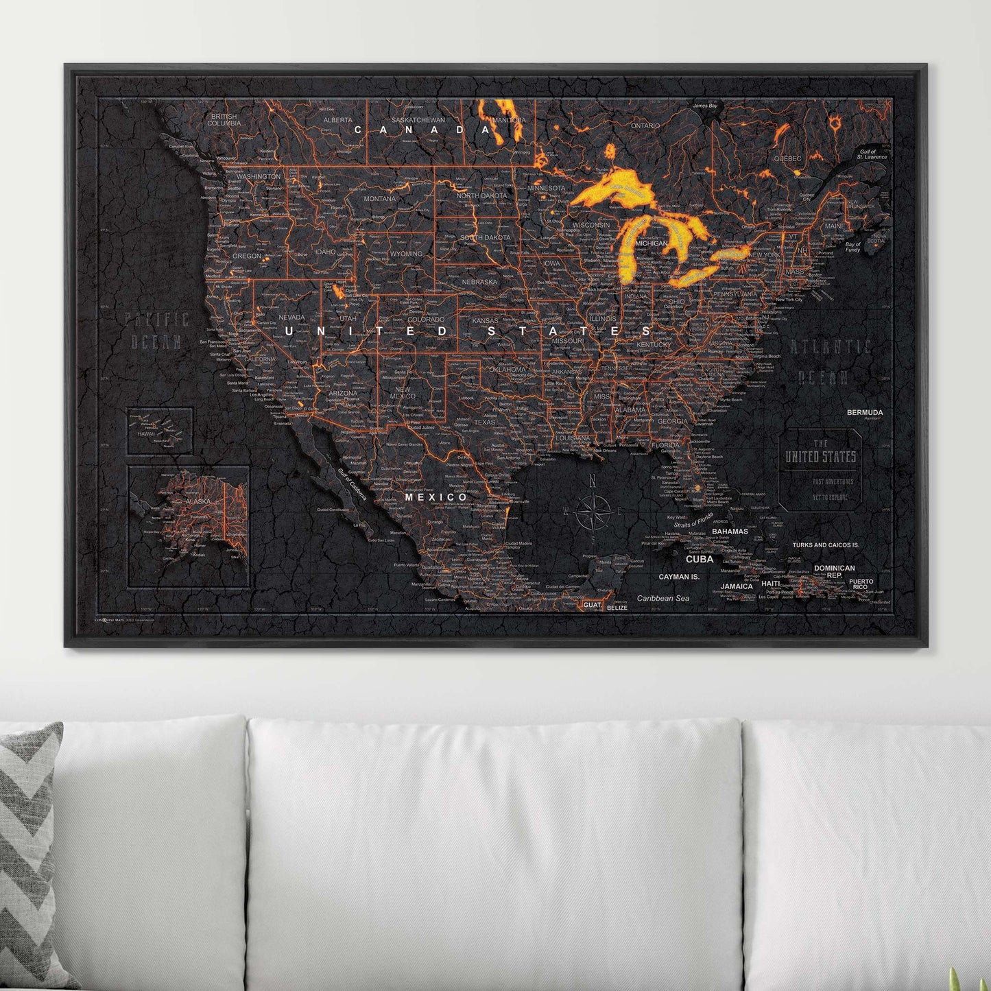 Push Pin USA Map: Obsidian Inferno (Pins Included)