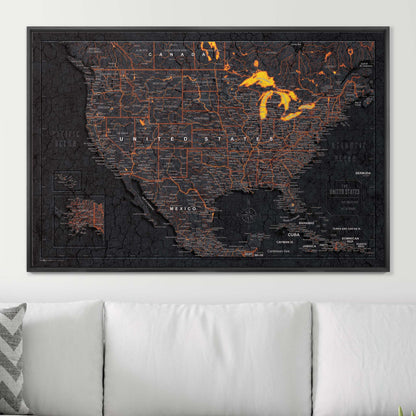 Push Pin USA Map: Obsidian Inferno (Pins Included)