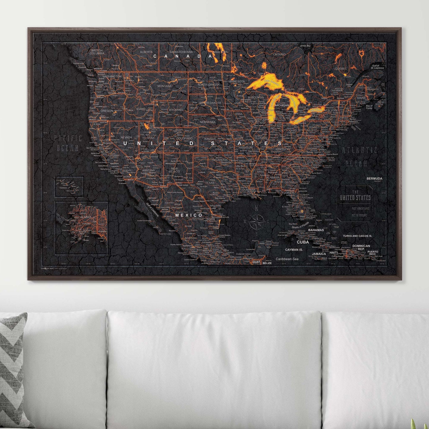 Push Pin USA Map: Obsidian Inferno (Pins Included)