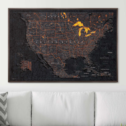 Push Pin USA Map: Obsidian Inferno (Pins Included)