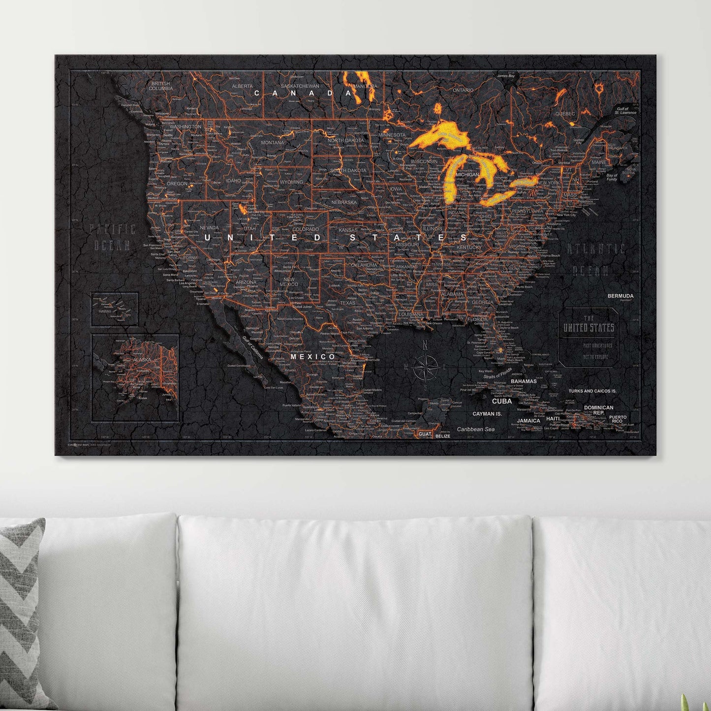 Push Pin USA Map: Obsidian Inferno (Pins Included)