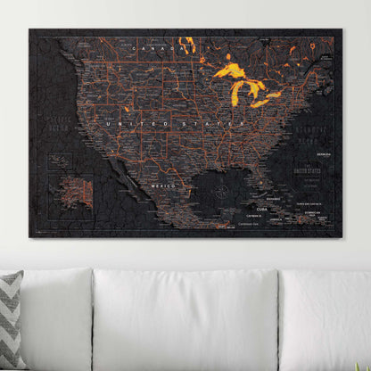 Push Pin USA Map: Obsidian Inferno (Pins Included)