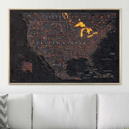 Push Pin USA Map: Obsidian Inferno (Pins Included)
