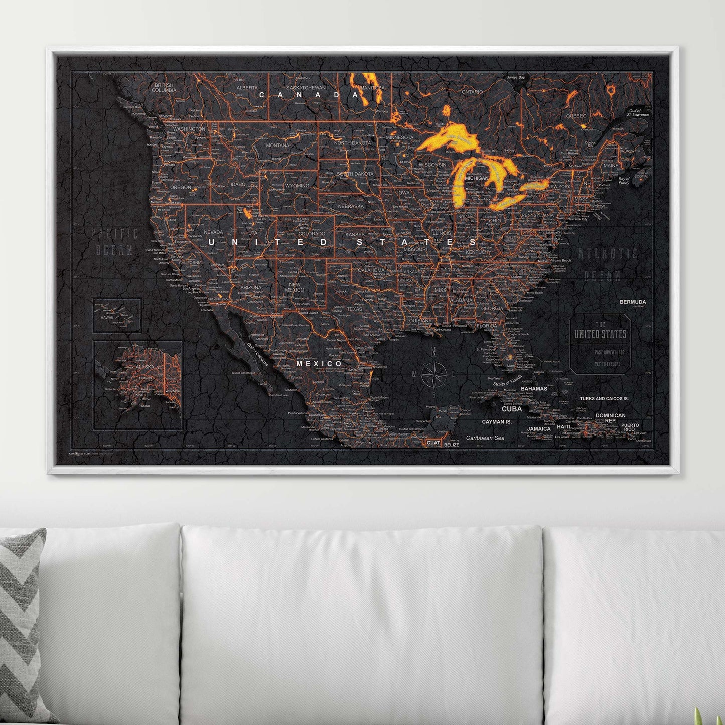 Push Pin USA Map: Obsidian Inferno (Pins Included)