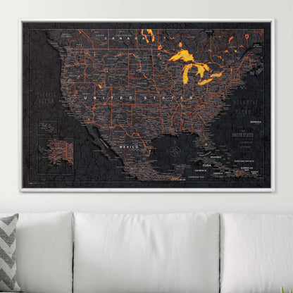 Push Pin USA Map: Obsidian Inferno (Pins Included)