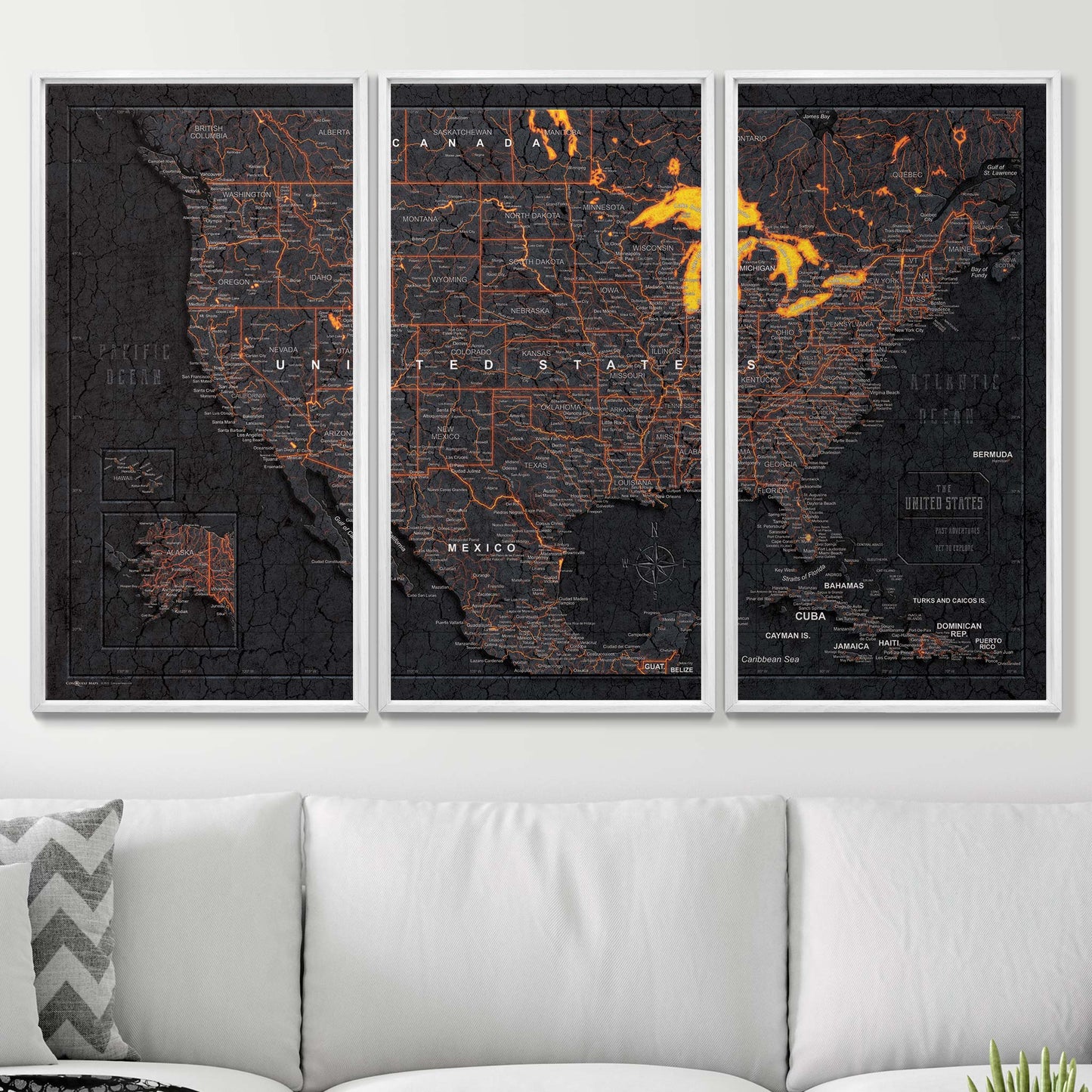 Push Pin USA Map: Obsidian Inferno (Pins Included)