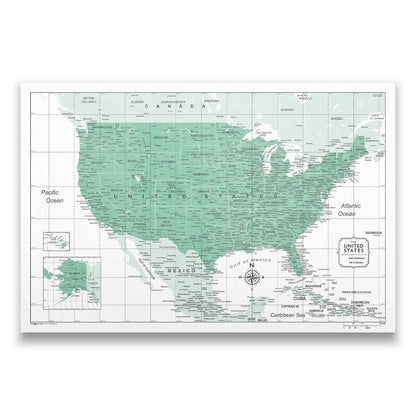 Push Pin USA Map: Green (Pins Included)