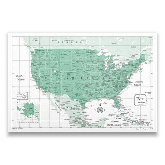 Push Pin USA Map: Green (Pins Included)