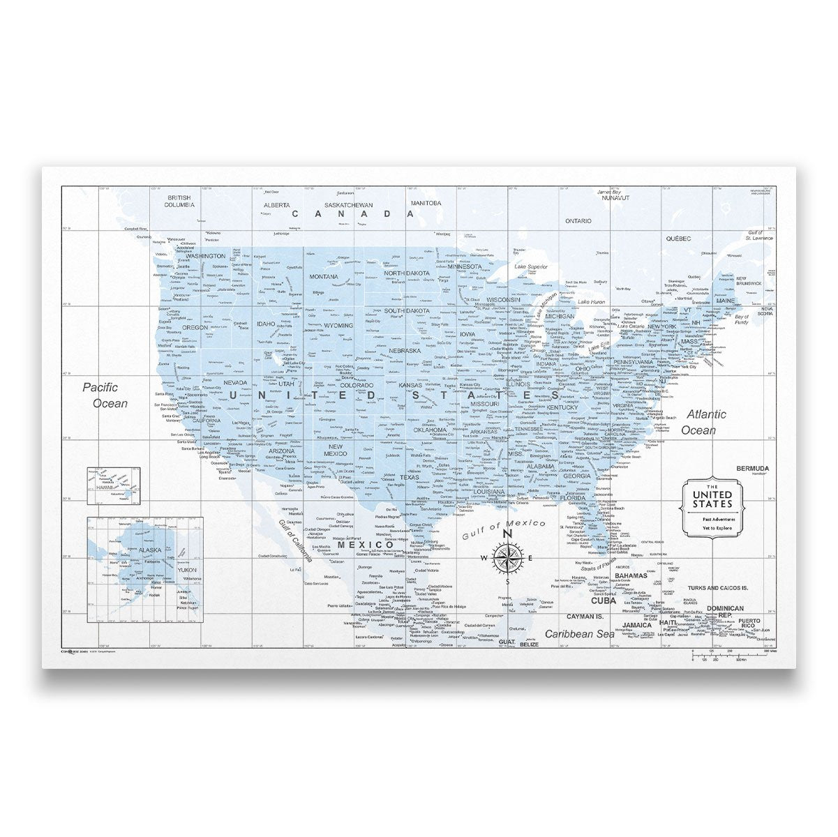 Push Pin USA Map: Light Blue (Pins Included)