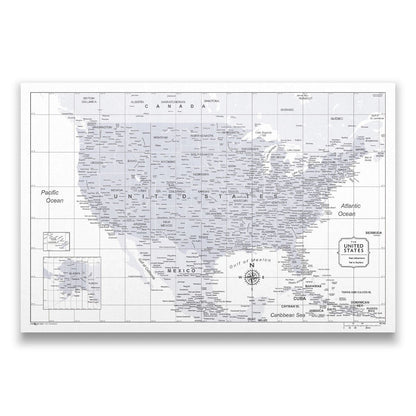 Push Pin USA Map: Light Grey (Pins Included)
