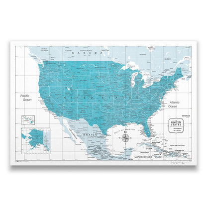 Push Pin USA Map: Teal (Pins Included)