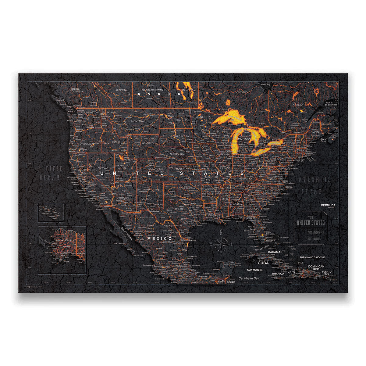 Push Pin USA Map: Obsidian Inferno (Pins Included)