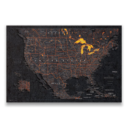 Push Pin USA Map: Obsidian Inferno (Pins Included)