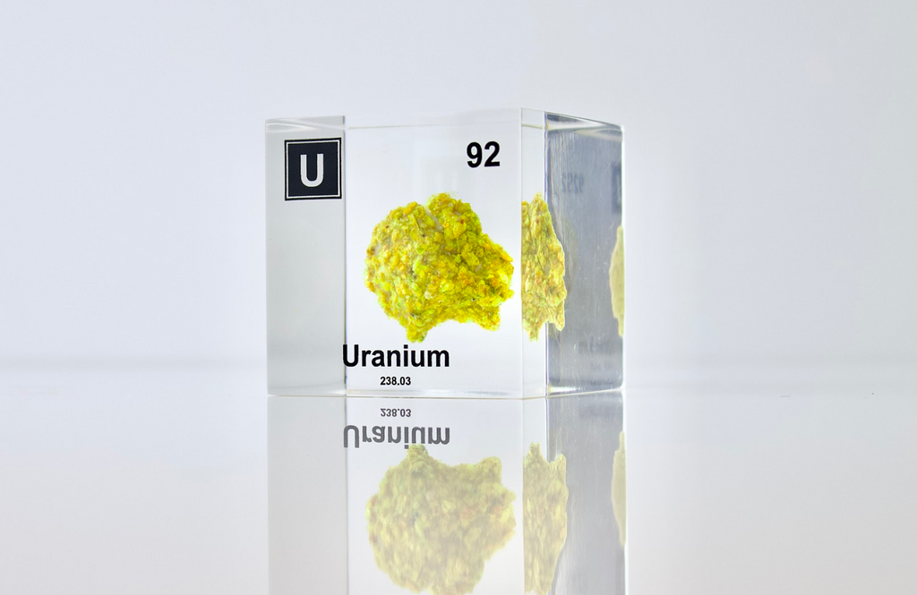 Uranium (Autenite) Element Cube - 2" Acrylic Display - Atomic Number 92