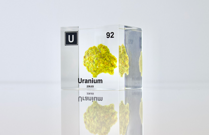 Uranium (Autenite) Element Cube - 2" Acrylic Display - Atomic Number 92