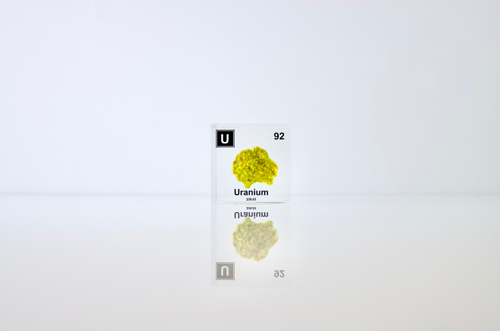 Uranium (Autenite) Element Cube - 2" Acrylic Display - Atomic Number 92