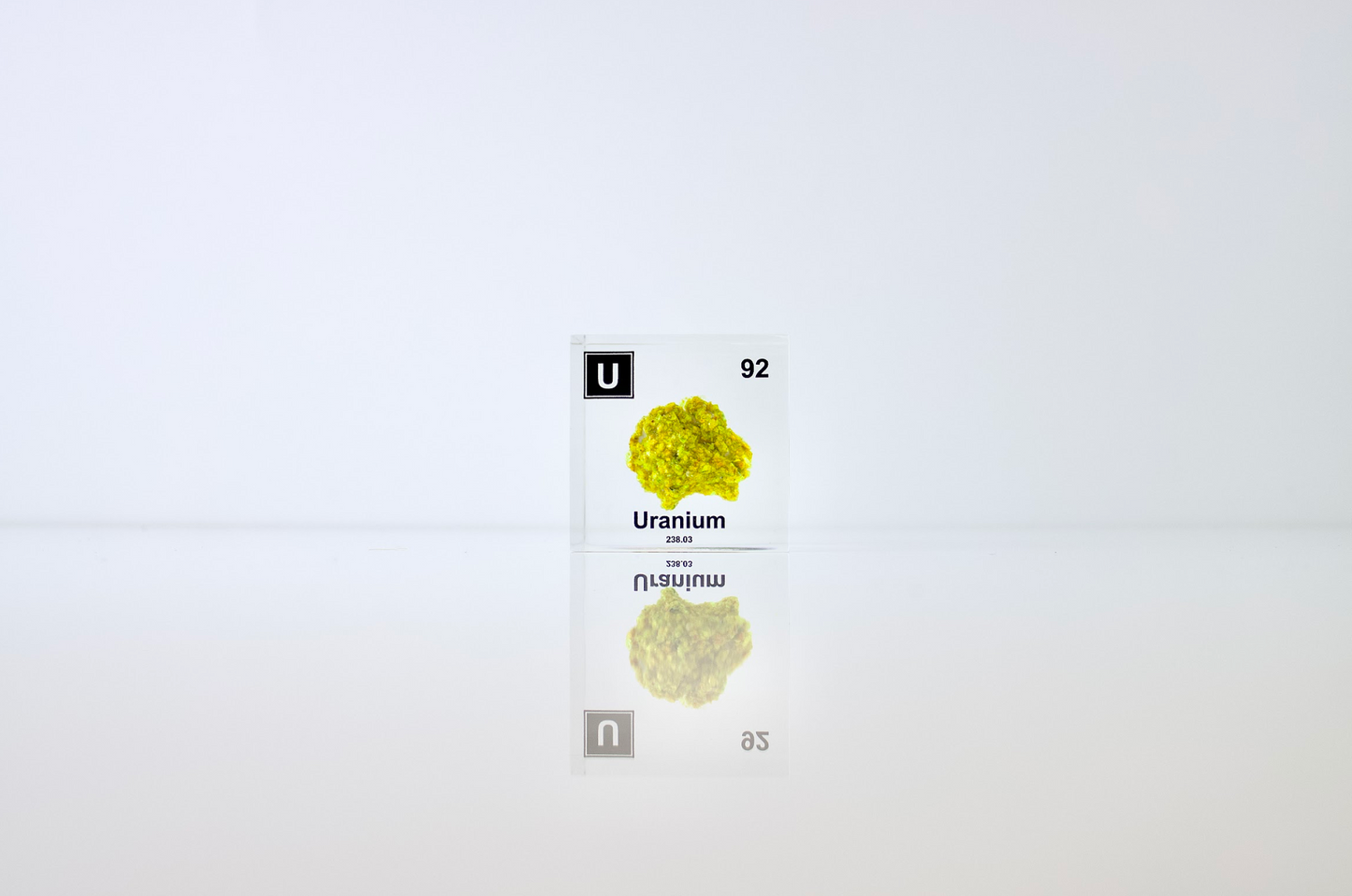 Uranium (Autenite) Element Cube - 2" Acrylic Display - Atomic Number 92