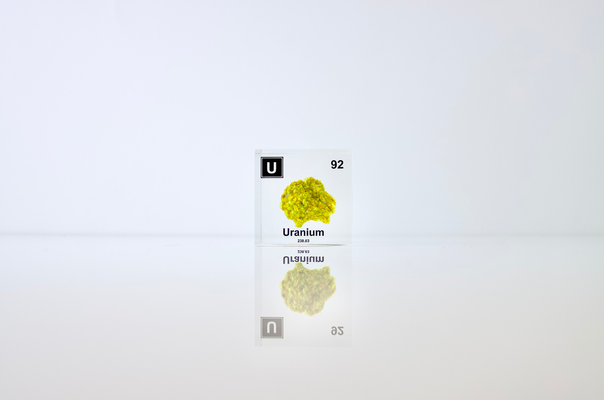 Uranium (Autenite) Element Cube - 2" Acrylic Display - Atomic Number 92