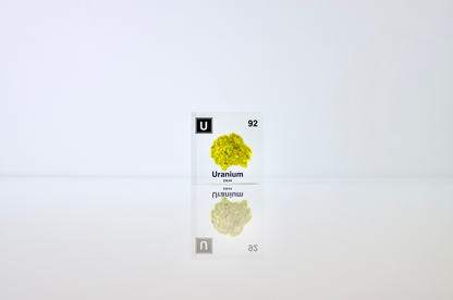 Uranium (Autenite) Element Cube - 2" Acrylic Display - Atomic Number 92