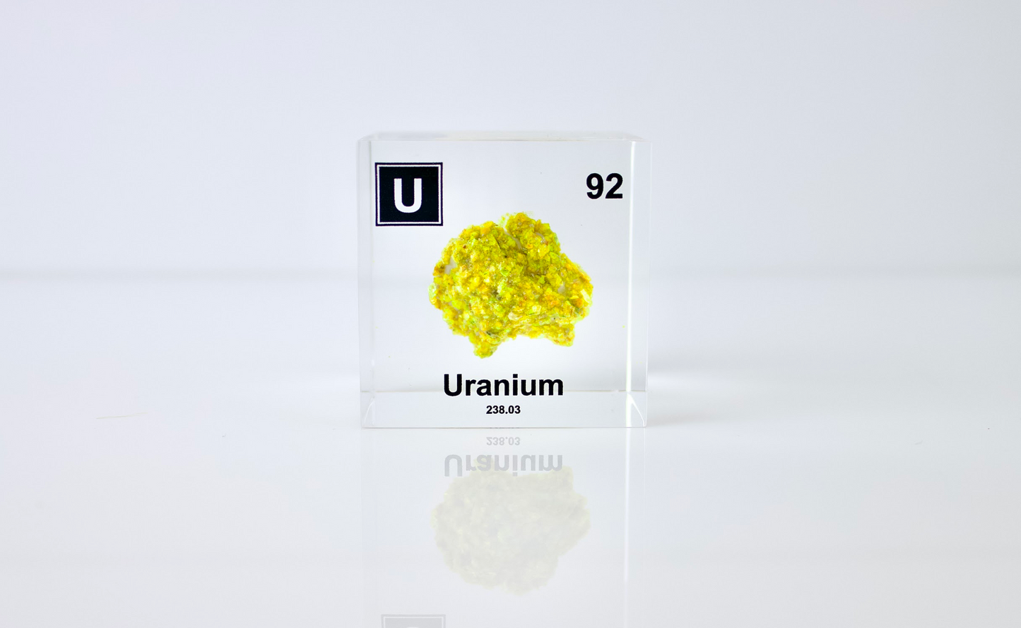 Uranium (Autenite) Element Cube - 2" Acrylic Display - Atomic Number 92