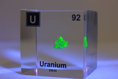 Uranium (Autenite) Element Cube - 2" Acrylic Display - Atomic Number 92