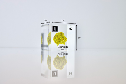 Uranium (Autenite) Element Cube - 2" Acrylic Display - Atomic Number 92